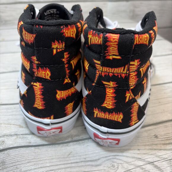 Vans Men\'s Sz 8 Skate Sk8-Hi Thrasher Black Shoes Black/Orange